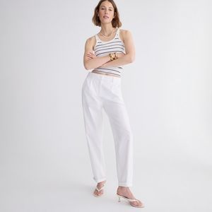J. Crew Sz 0 Maritime Tapered Pant Ripstop Cotton White Mid Rise Classicore New
